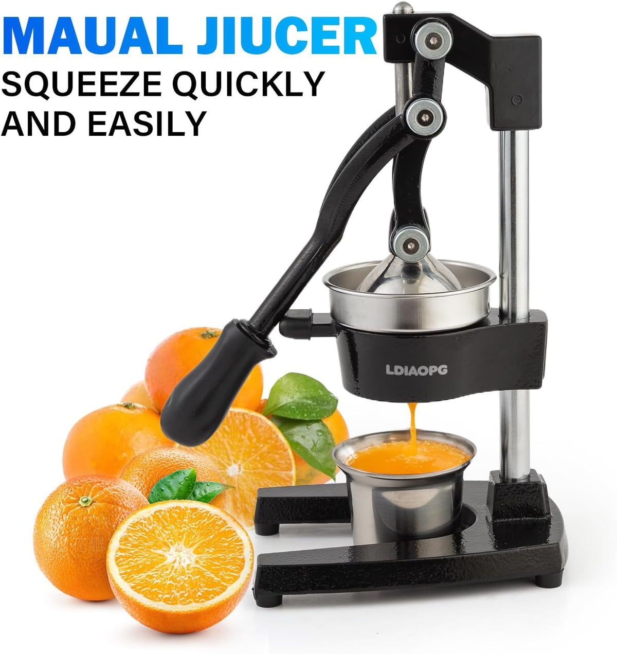 Cast Iron manual juicer, Hand Citrus juicer press, Orange Lemon Squeezer,Heavy Duty Manual Juicer,Commercial Grade,Countertop Extactor for Fruit Juice -Stainless Steel,Easy to Clean Black