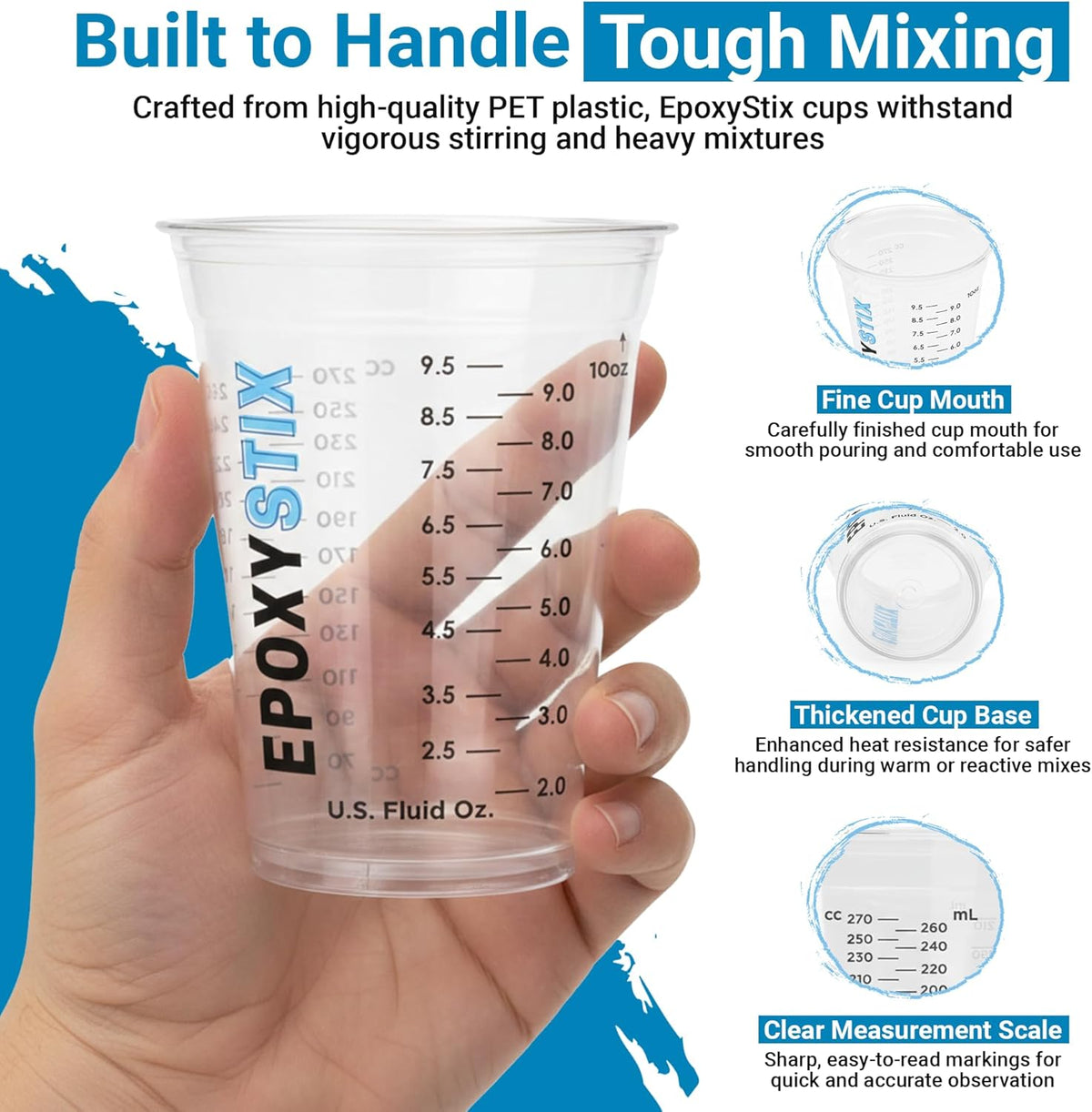 [50 Pack] NEW SIZE 12oz Graduated Mixing Cups - Durable PET, Clear Measurement Markings in oz, mL and cups - For Resin, Paint, Mixing and Crafts