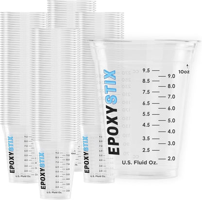 [50 Pack] NEW SIZE 12oz Graduated Mixing Cups - Durable PET, Clear Measurement Markings in oz, mL and cups - For Resin, Paint, Mixing and Crafts