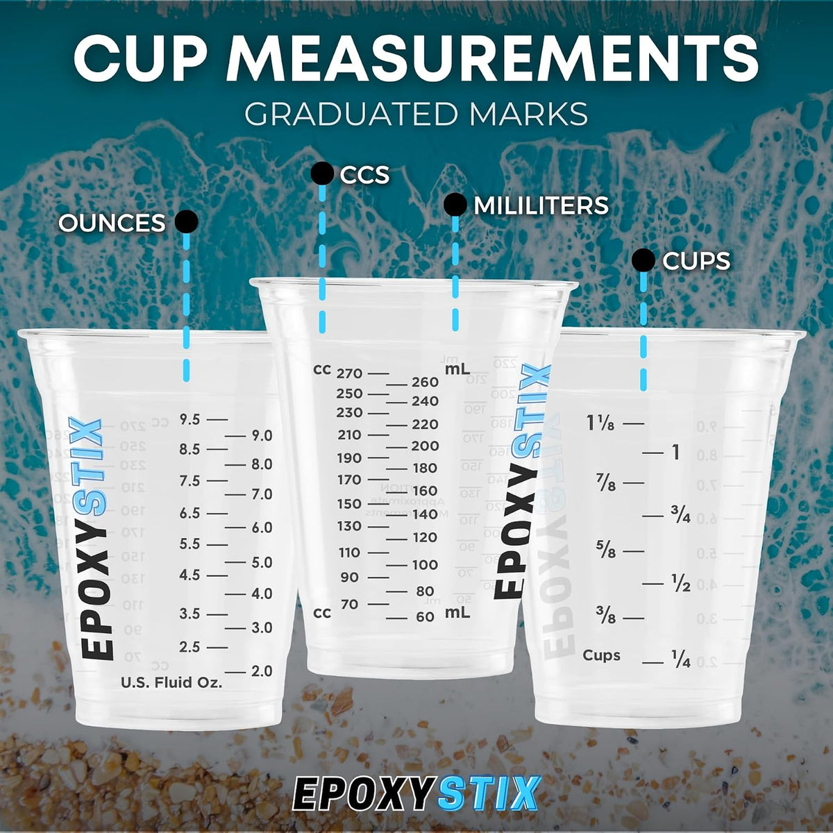 [50 Pack] NEW SIZE 12oz Graduated Mixing Cups - Durable PET, Clear Measurement Markings in oz, mL and cups - For Resin, Paint, Mixing and Crafts