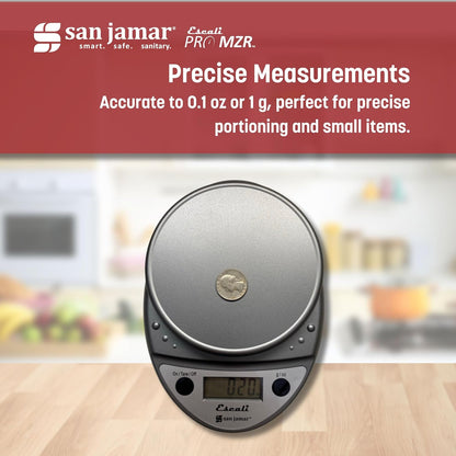 "Escali Primo Digital Kitchen Scale –SCDG11M Digital Food Scale Grams and Ounces for Cooking, Baking, Restaurants, Compact Design, Battery Operated, Removable Platform, 11lb/5kg, Metallic Gray"