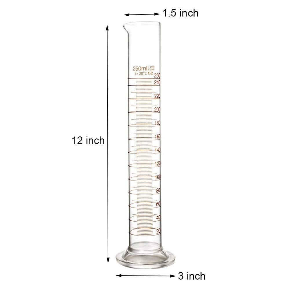 2 Pack 100 mL Glass Graduated Cylinder Measuring with Cleaning Brush | Single Metric Scale, Heavy-Duty Round Stems, Orange Graduations, Wide Rims, Tapered Pour Spouts, Dishwasher-Safe