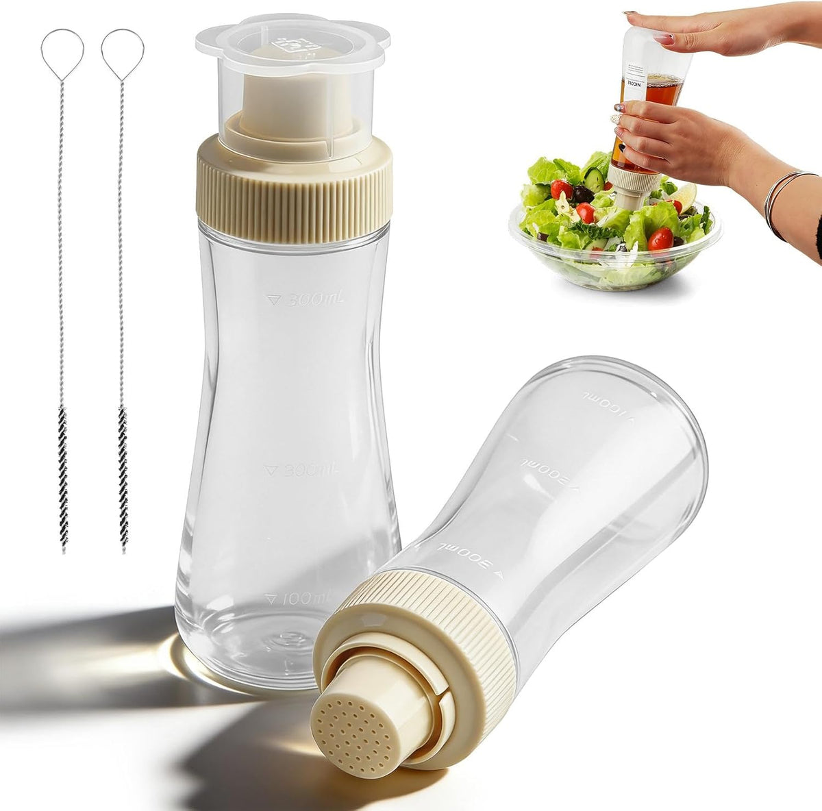 2 Pcs Cake Syrup Dispenser, Refillable Squeeze Bottles with Cleaning Brush, 12oz Sauce Dispensers with Sealing Lid for Honey Ketchup Syrup Salad Dressing(COLOR:Translucent)