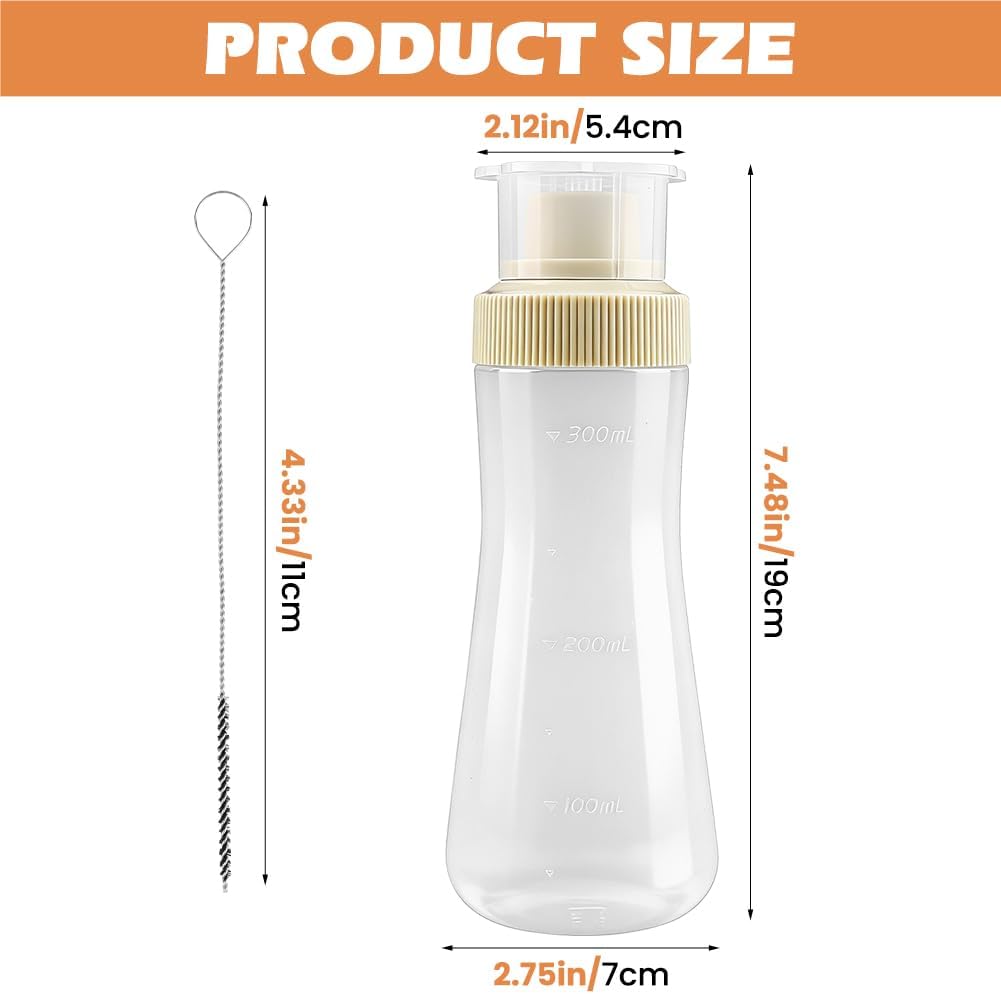 2 Pcs Cake Syrup Dispenser, Refillable Squeeze Bottles with Cleaning Brush, 12oz Sauce Dispensers with Sealing Lid for Honey Ketchup Syrup Salad Dressing(COLOR:Translucent)