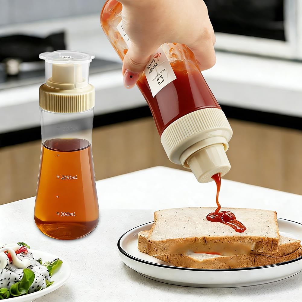 2 Pcs Cake Syrup Dispenser, Refillable Squeeze Bottles with Cleaning Brush, 12oz Sauce Dispensers with Sealing Lid for Honey Ketchup Syrup Salad Dressing(COLOR:Translucent)