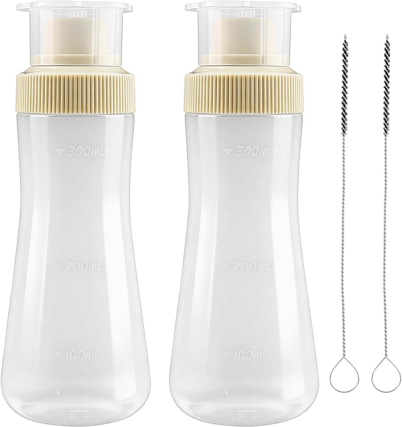 2 Pcs Cake Syrup Dispenser, Refillable Squeeze Bottles with Cleaning Brush, 12oz Sauce Dispensers with Sealing Lid for Honey Ketchup Syrup Salad Dressing(COLOR:Translucent)