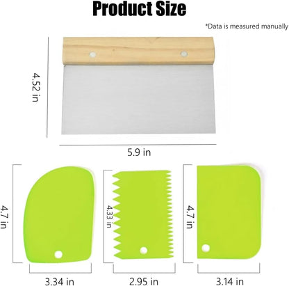 4 PCS Bench Scraper, Scraper Food Tool,Dough Scraper and Pastry Cutter With Scale,Food Chopper Baking Supplies Kitchen Gadgets (Green)