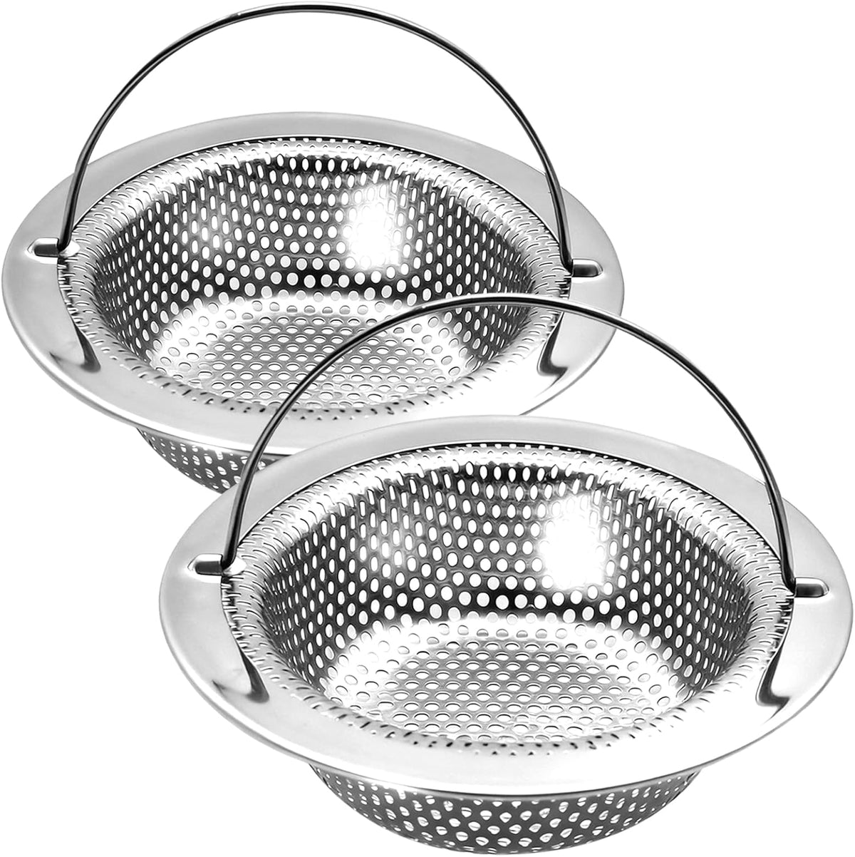 Kitchen Sink Drain Strainer with Handle, Universal Stainless Steel Food Catcher Basket, Rust Free, Fits Most Kitchen Sinks