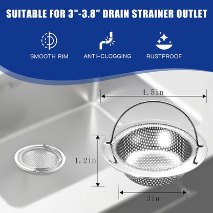 Kitchen Sink Drain Strainer with Handle, Universal Stainless Steel Food Catcher Basket, Rust Free, Fits Most Kitchen Sinks