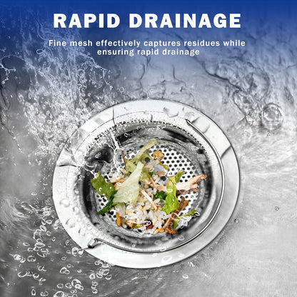 Kitchen Sink Drain Strainer with Handle, Universal Stainless Steel Food Catcher Basket, Rust Free, Fits Most Kitchen Sinks