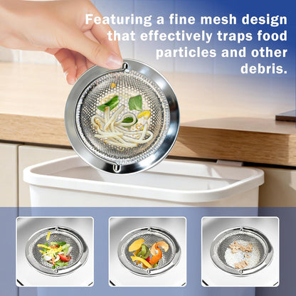Kitchen Sink Drain Strainer with Handle, Universal Stainless Steel Food Catcher Basket, Rust Free, Fits Most Kitchen Sinks