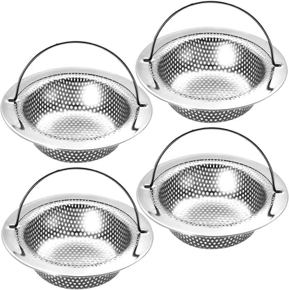 Kitchen Sink Drain Strainer with Handle, Universal Stainless Steel Food Catcher Basket, Rust Free, Fits Most Kitchen Sinks