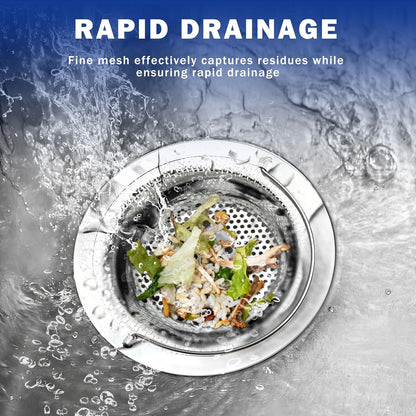 Kitchen Sink Drain Strainer with Handle, Universal Stainless Steel Food Catcher Basket, Rust Free, Fits Most Kitchen Sinks