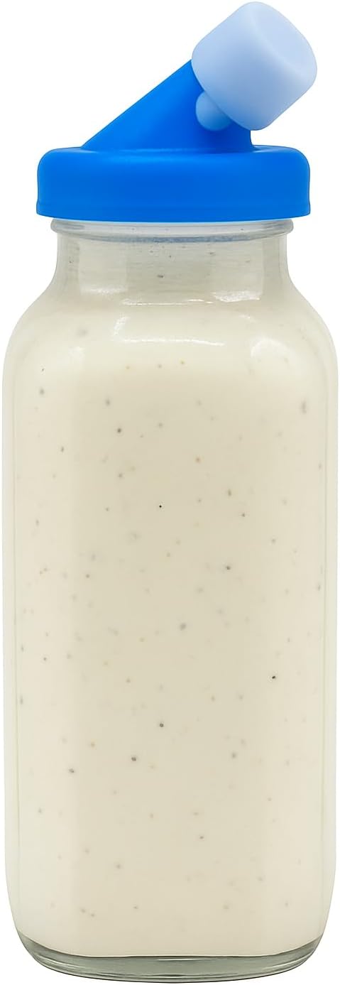 Blue 16oz Salad Dressing Container Glass Bottle – Glass Salad Dressing Shaker Bottle with Non-Metal Lid for Oil, Marinades, Dressings