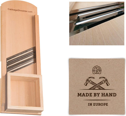 Wooden , Mandoline Slicer for Sauerkraut, Coleslaw. Finger Protection Box, Cut Resistant Glove. Pre-Oiled. Made in Poland!