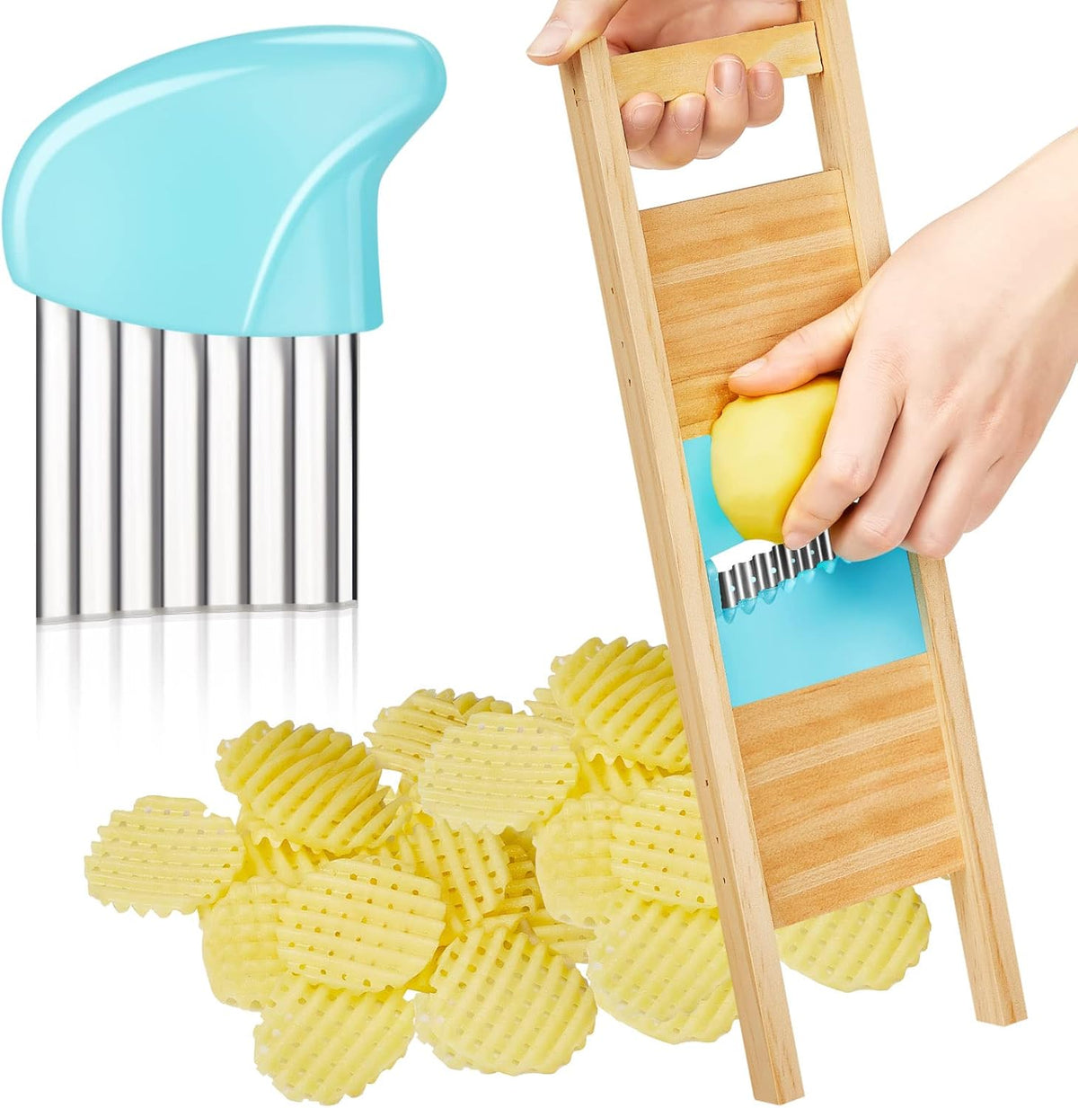 2 Pcs Wave Waffle Crinkle Cutter Set, Blue