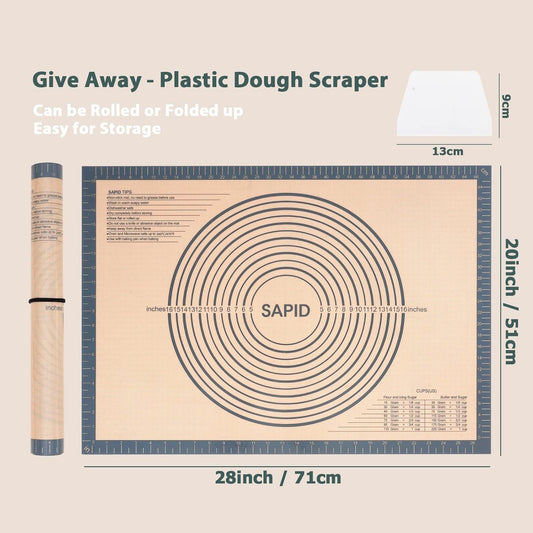 Extra Thick Silicone Pastry Mat Non-slip with Measurements for Non-stick Silicone Baking Mat Extra Large, Dough Rolling, Pie Crust, Kneading Mats, Countertop, Placement Mats (20" x 28",Gray)