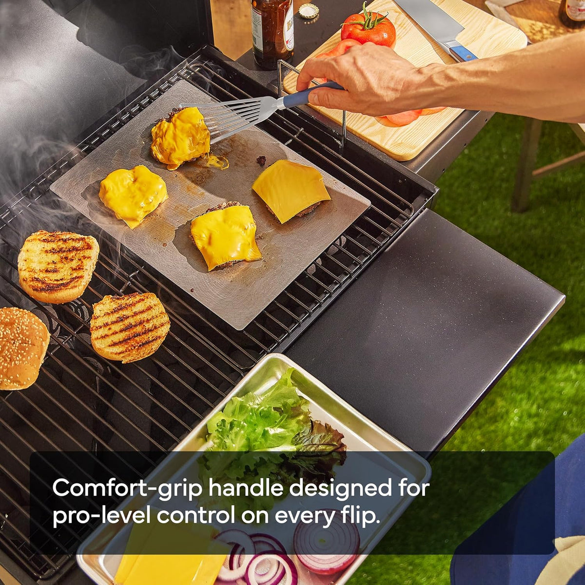 Fish Stainless Steel Spatula - Slotted Turner for Cooking - Perfect for Frying - Heat Resistant - Dishwasher Safe -1mm Thick Flexible Flipper - Soft Silicone Grip Handle for Easy Use