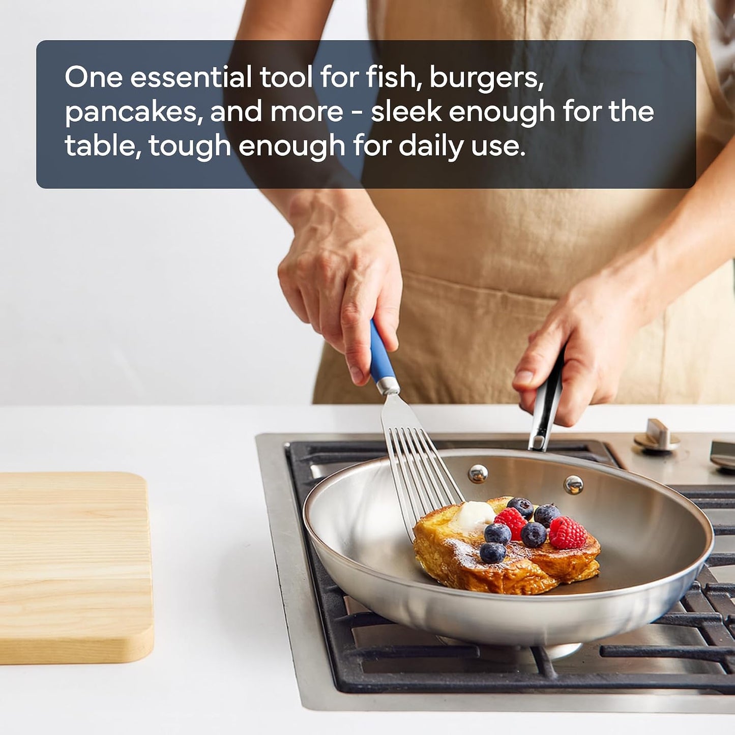 Fish Stainless Steel Spatula - Slotted Turner for Cooking - Perfect for Frying - Heat Resistant - Dishwasher Safe -1mm Thick Flexible Flipper - Soft Silicone Grip Handle for Easy Use