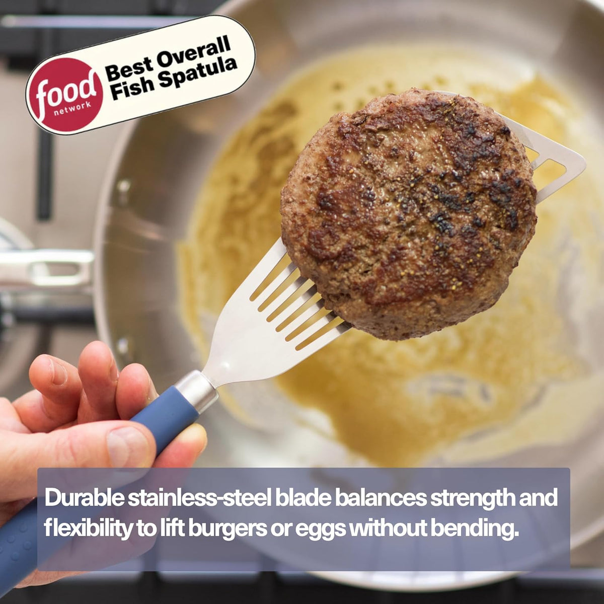 Fish Stainless Steel Spatula - Slotted Turner for Cooking - Perfect for Frying - Heat Resistant - Dishwasher Safe -1mm Thick Flexible Flipper - Soft Silicone Grip Handle for Easy Use