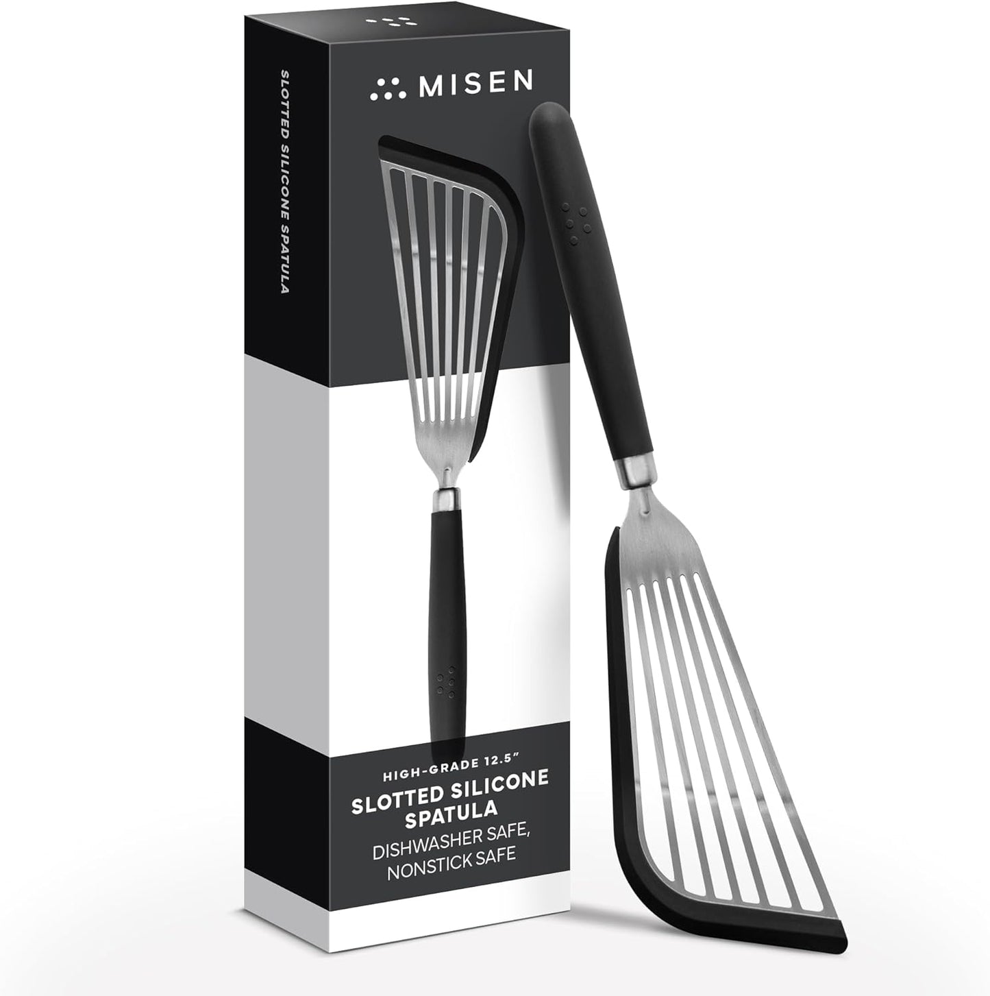 Fish Stainless Steel Spatula - Slotted Turner for Cooking - Perfect for Frying - Heat Resistant - Dishwasher Safe -1mm Thick Flexible Flipper - Soft Silicone Grip Handle for Easy Use