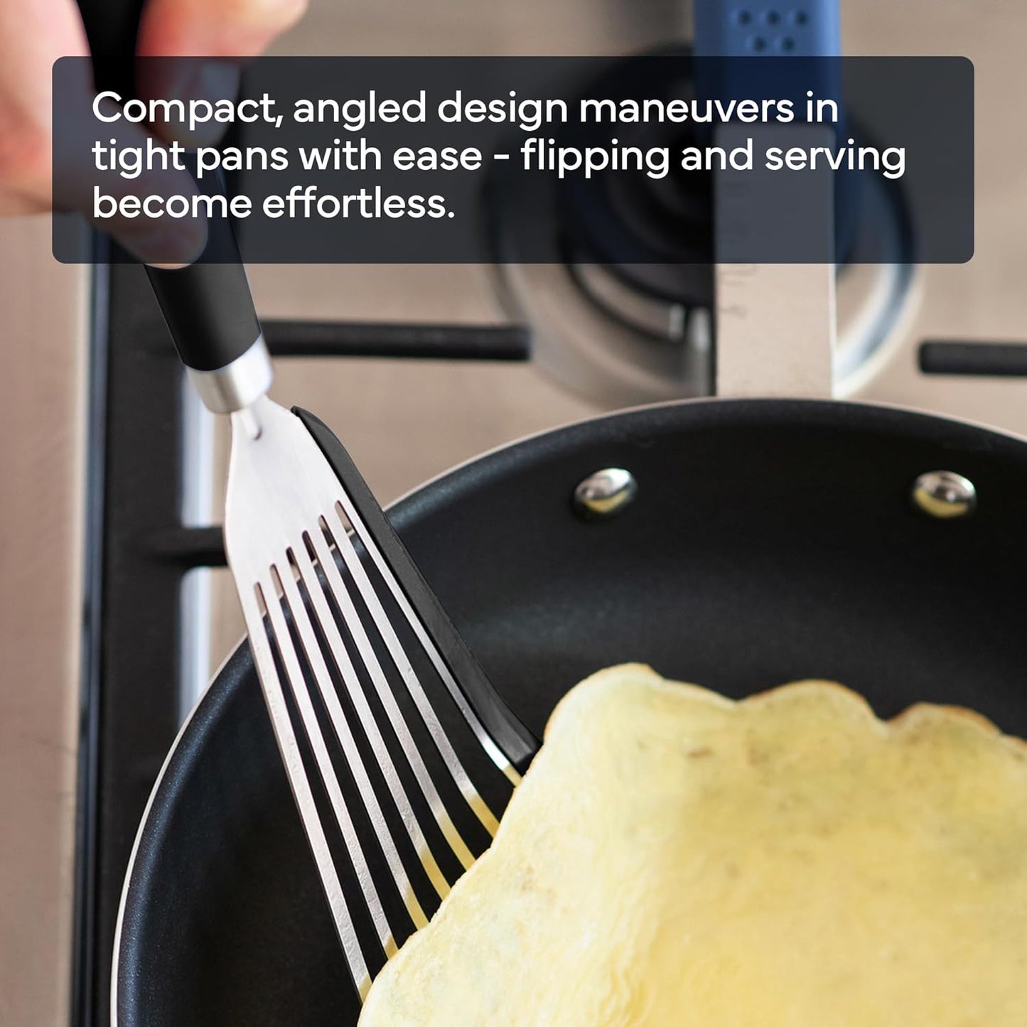 Fish Stainless Steel Spatula - Slotted Turner for Cooking - Perfect for Frying - Heat Resistant - Dishwasher Safe -1mm Thick Flexible Flipper - Soft Silicone Grip Handle for Easy Use