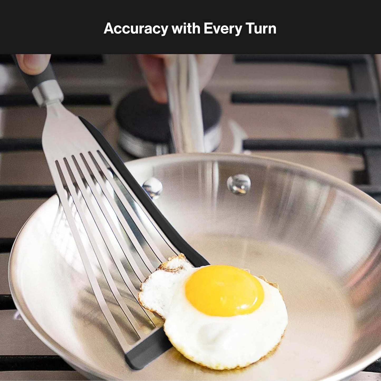 Fish Stainless Steel Spatula - Slotted Turner for Cooking - Perfect for Frying - Heat Resistant - Dishwasher Safe -1mm Thick Flexible Flipper - Soft Silicone Grip Handle for Easy Use