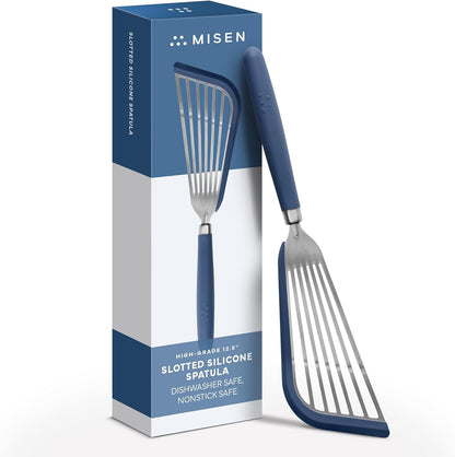 Fish Stainless Steel Spatula - Slotted Turner for Cooking - Perfect for Frying - Heat Resistant - Dishwasher Safe -1mm Thick Flexible Flipper - Soft Silicone Grip Handle for Easy Use