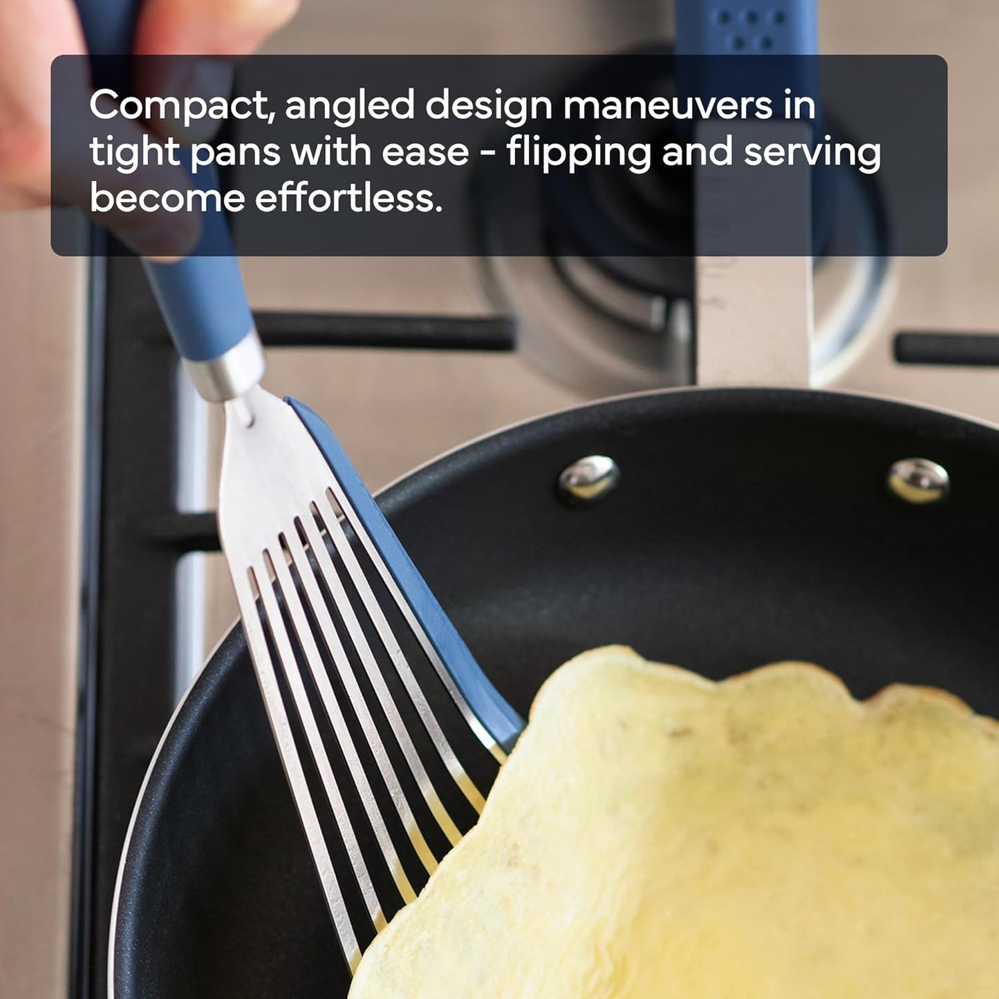 Fish Stainless Steel Spatula - Slotted Turner for Cooking - Perfect for Frying - Heat Resistant - Dishwasher Safe -1mm Thick Flexible Flipper - Soft Silicone Grip Handle for Easy Use