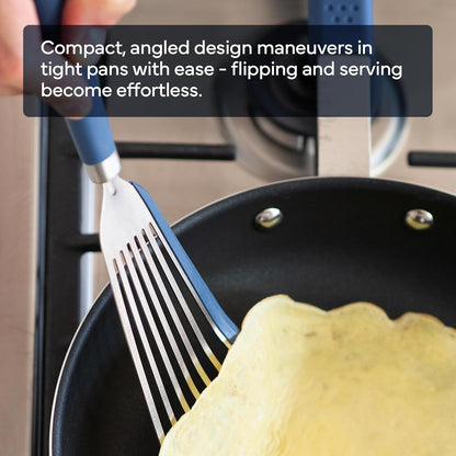 Fish Stainless Steel Spatula - Slotted Turner for Cooking - Perfect for Frying - Heat Resistant - Dishwasher Safe -1mm Thick Flexible Flipper - Soft Silicone Grip Handle for Easy Use