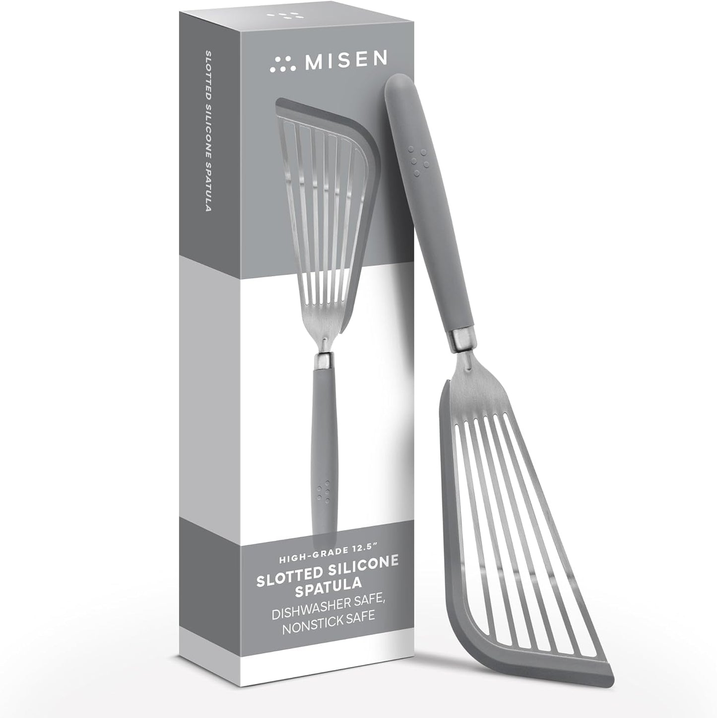 Fish Stainless Steel Spatula - Slotted Turner for Cooking - Perfect for Frying - Heat Resistant - Dishwasher Safe -1mm Thick Flexible Flipper - Soft Silicone Grip Handle for Easy Use