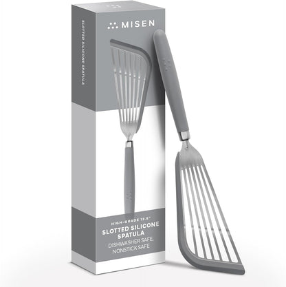 Fish Stainless Steel Spatula - Slotted Turner for Cooking - Perfect for Frying - Heat Resistant - Dishwasher Safe -1mm Thick Flexible Flipper - Soft Silicone Grip Handle for Easy Use