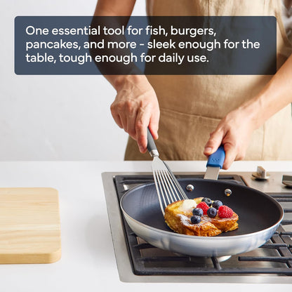 Fish Stainless Steel Spatula - Slotted Turner for Cooking - Perfect for Frying - Heat Resistant - Dishwasher Safe -1mm Thick Flexible Flipper - Soft Silicone Grip Handle for Easy Use