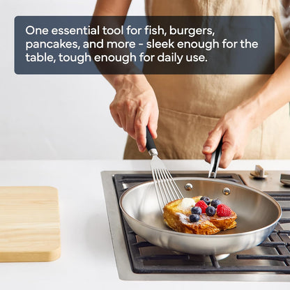 Fish Stainless Steel Spatula - Slotted Turner for Cooking - Perfect for Frying - Heat Resistant - Dishwasher Safe -1mm Thick Flexible Flipper - Soft Silicone Grip Handle for Easy Use