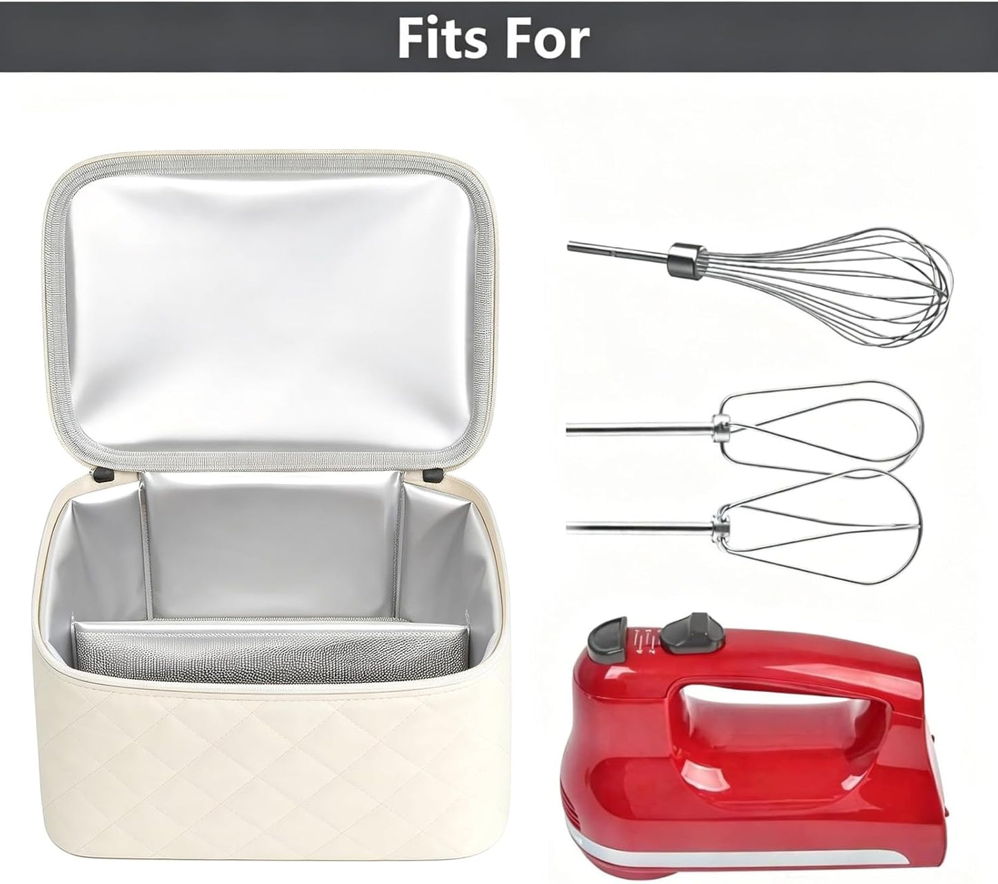 Hand Mixer Storage Case for KitchenAid 5, 6, 7 and 9 Speed Mixers | Portable Design With Carry Handle For Home Bakers, Kitchen Storage, Baking Classes And Travel, Light Beige - Case Only
