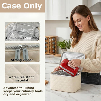 Hand Mixer Storage Case for KitchenAid 5, 6, 7 and 9 Speed Mixers | Portable Design With Carry Handle For Home Bakers, Kitchen Storage, Baking Classes And Travel, Light Beige - Case Only