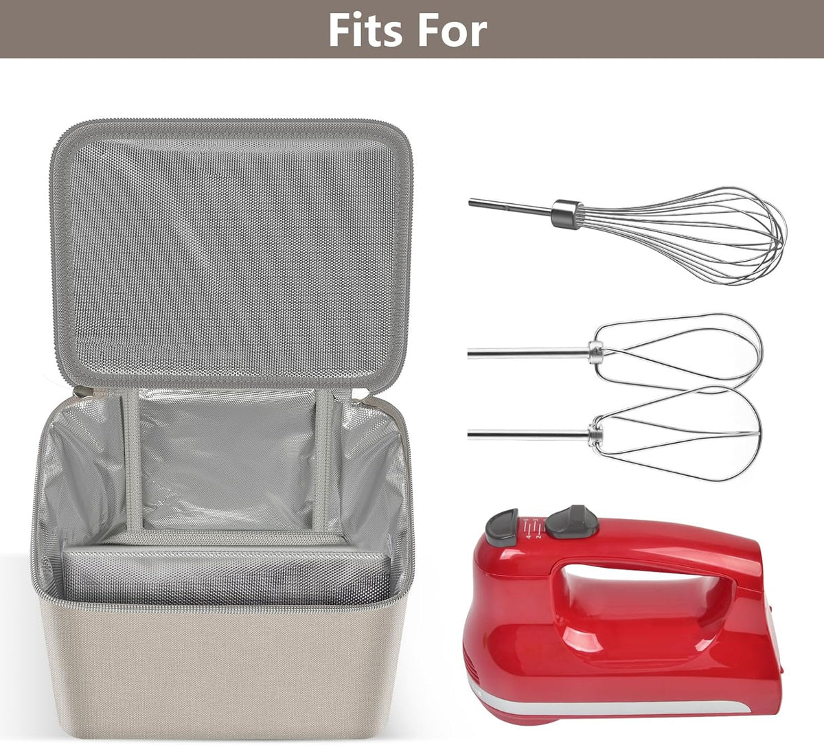 Hand Mixer Storage Case for KitchenAid 5, 6, 7 and 9 Speed Mixers | Portable Design With Carry Handle For Home Bakers, Kitchen Storage, Baking Classes And Travel, Light Beige - Case Only