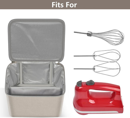 Hand Mixer Storage Case for KitchenAid 5, 6, 7 and 9 Speed Mixers | Portable Design With Carry Handle For Home Bakers, Kitchen Storage, Baking Classes And Travel, Light Beige - Case Only