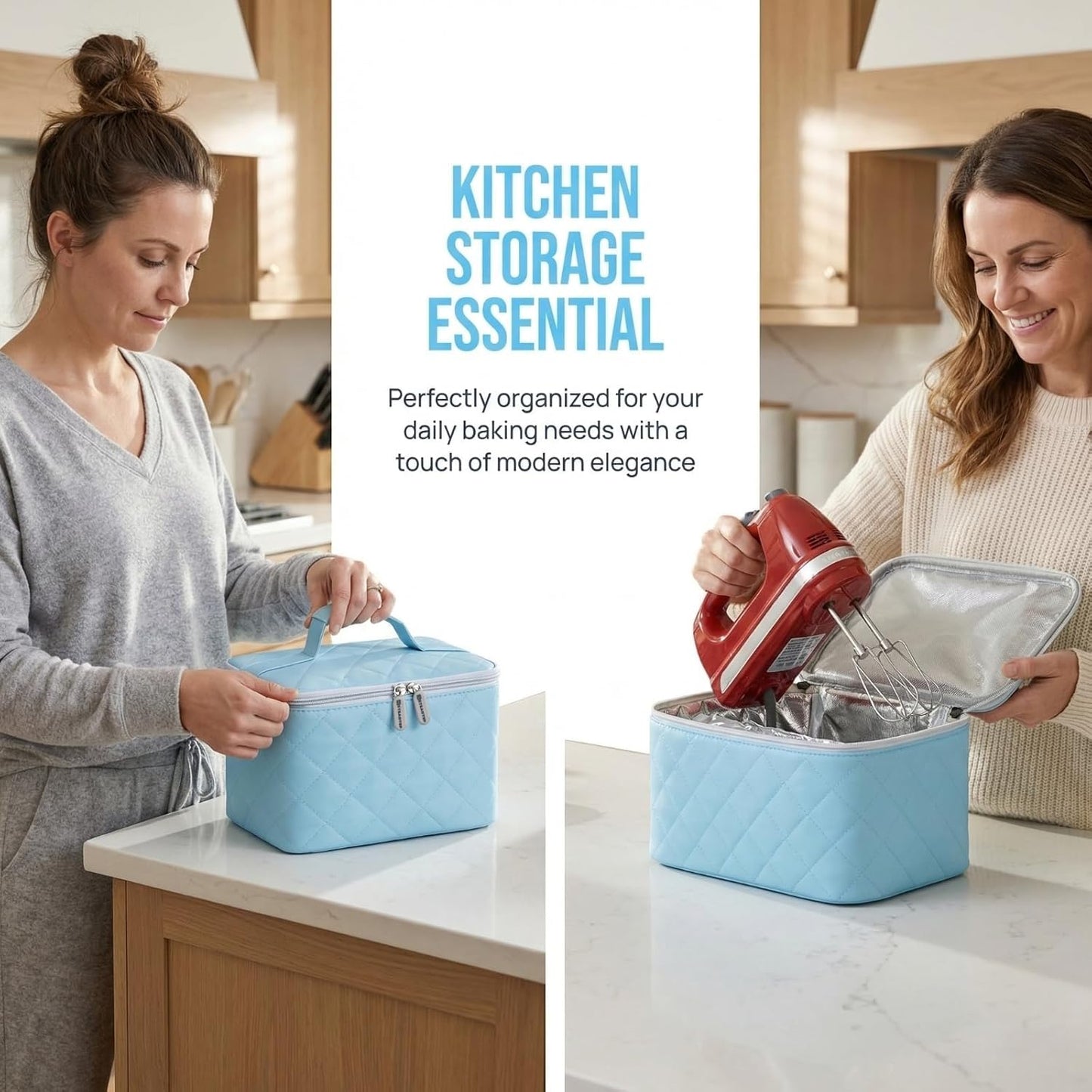Hand Mixer Storage Case for KitchenAid 5, 6, 7 and 9 Speed Mixers | Portable Design With Carry Handle For Home Bakers, Kitchen Storage, Baking Classes And Travel, Light Beige - Case Only