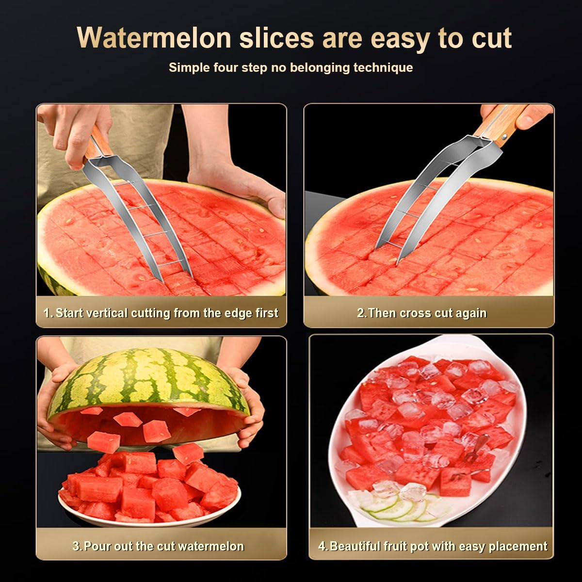 Watermelon Cutter Slicer With Mini 2pcs Shovel Cut Watermelon Into Cubes Knife Melon Baller for Kitchen Gadgets Useful Cool Tool 306 stainless steel