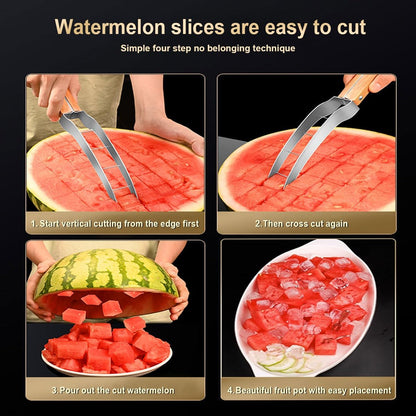Watermelon Cutter Slicer With Mini 2pcs Shovel Cut Watermelon Into Cubes Knife Melon Baller for Kitchen Gadgets Useful Cool Tool 306 stainless steel