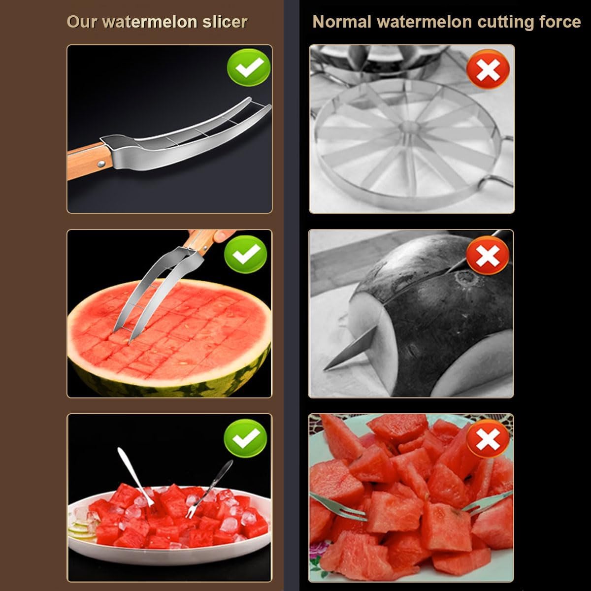Watermelon Cutter Slicer With Mini 2pcs Shovel Cut Watermelon Into Cubes Knife Melon Baller for Kitchen Gadgets Useful Cool Tool 306 stainless steel