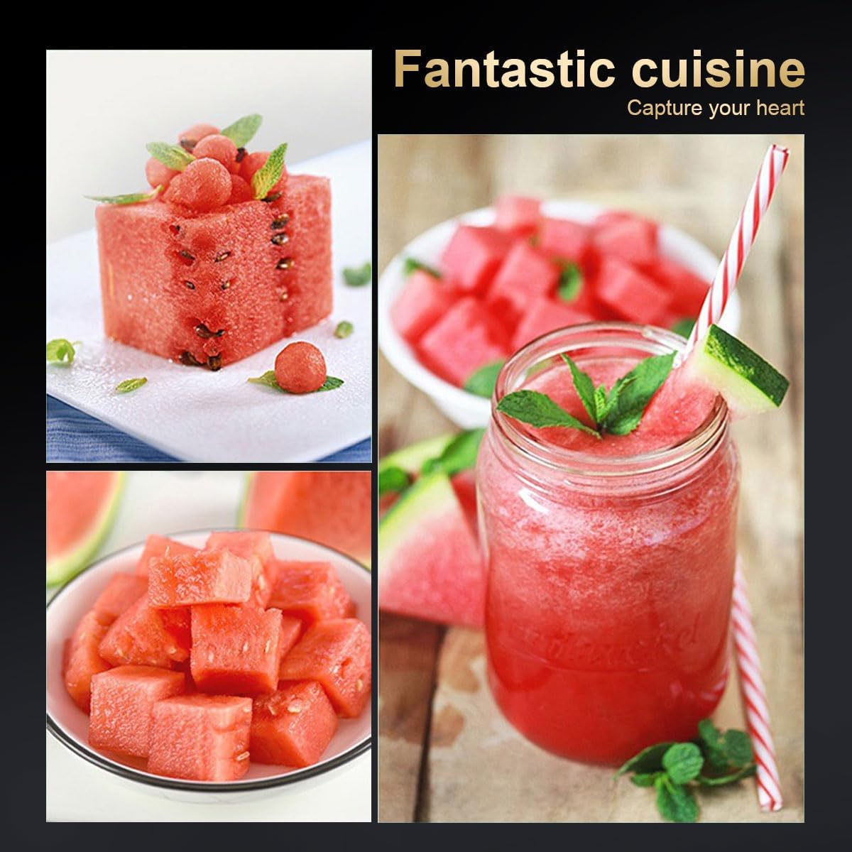 Watermelon Cutter Slicer With Mini 2pcs Shovel Cut Watermelon Into Cubes Knife Melon Baller for Kitchen Gadgets Useful Cool Tool 306 stainless steel