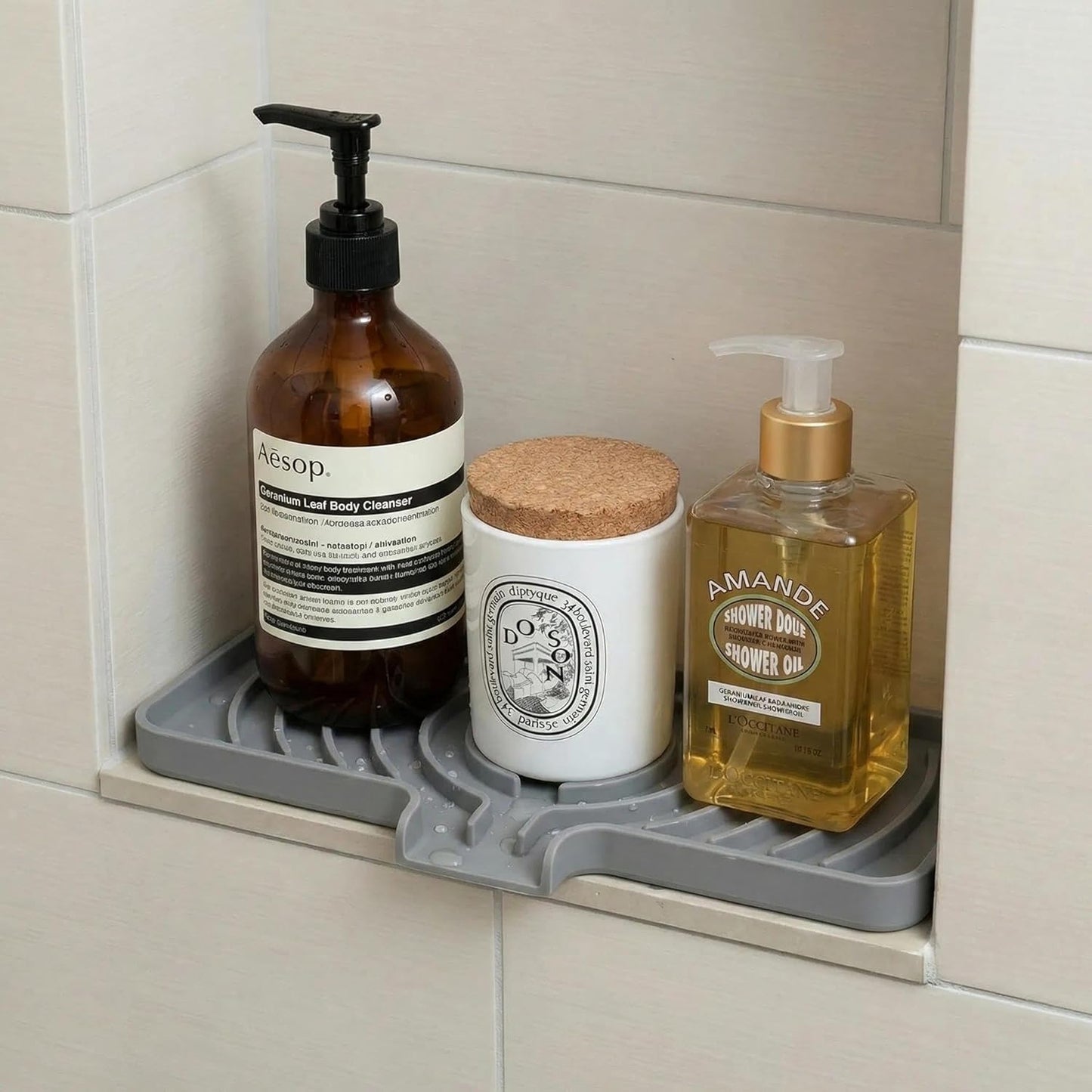 Silicone Sponge Holder for Kitchen Sink, (10x4 In) Sink Caddy with Drain Spout, Self Draining Soap Tray & Organizer, Kitchen Accessories,Bathroom Organizer, Easy to Clean (Grey)