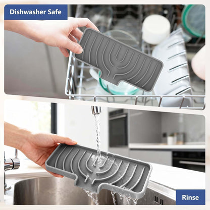 Silicone Sponge Holder for Kitchen Sink, (10x4 In) Sink Caddy with Drain Spout, Self Draining Soap Tray & Organizer, Kitchen Accessories,Bathroom Organizer, Easy to Clean (Grey)
