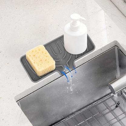 Silicone Sponge Holder for Kitchen Sink, (10x4 In) Sink Caddy with Drain Spout, Self Draining Soap Tray & Organizer, Kitchen Accessories,Bathroom Organizer, Easy to Clean (Grey)