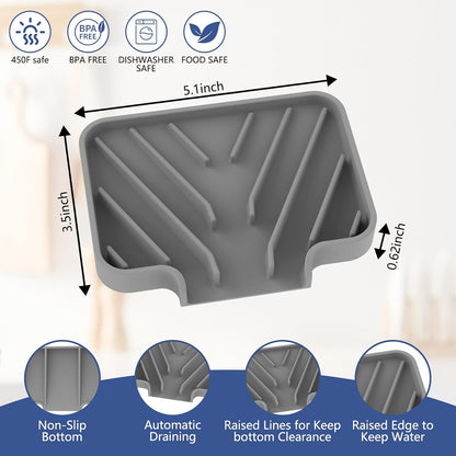 Silicone Sponge Holder for Kitchen Sink, (10x4 In) Sink Caddy with Drain Spout, Self Draining Soap Tray & Organizer, Kitchen Accessories,Bathroom Organizer, Easy to Clean (Grey)