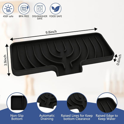 Silicone Sponge Holder for Kitchen Sink, (10x4 In) Sink Caddy with Drain Spout, Self Draining Soap Tray & Organizer, Kitchen Accessories,Bathroom Organizer, Easy to Clean (Grey)