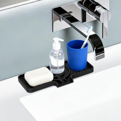 Silicone Sponge Holder for Kitchen Sink, (10x4 In) Sink Caddy with Drain Spout, Self Draining Soap Tray & Organizer, Kitchen Accessories,Bathroom Organizer, Easy to Clean (Grey)