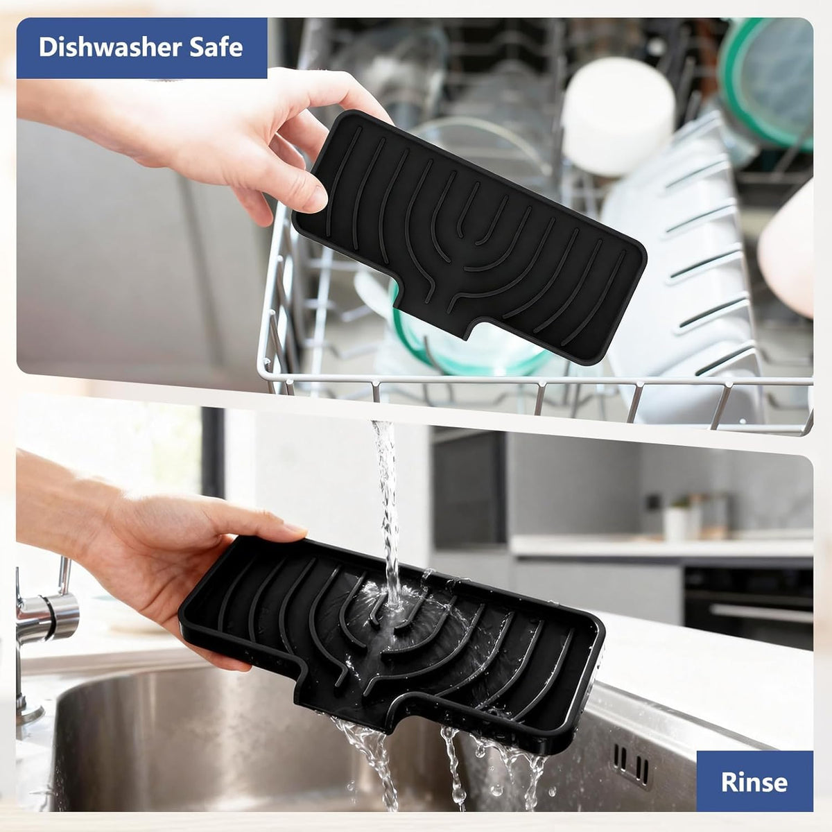 Silicone Sponge Holder for Kitchen Sink, (10x4 In) Sink Caddy with Drain Spout, Self Draining Soap Tray & Organizer, Kitchen Accessories,Bathroom Organizer, Easy to Clean (Grey)